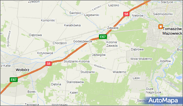 mapa Jadwigów gmina Tomaszów Mazowiecki, Jadwigów gmina Tomaszów Mazowiecki na mapie Targeo