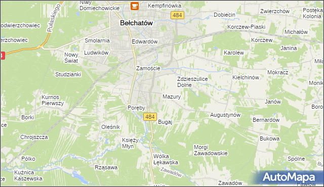 mapa Mazury gmina Bełchatów, Mazury gmina Bełchatów na mapie Targeo