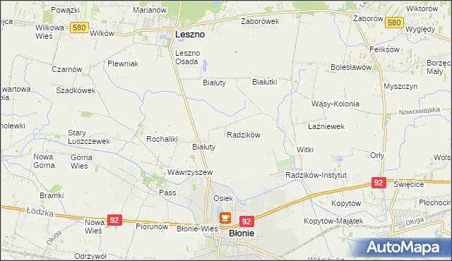 mapa Radzików gmina Błonie, Radzików gmina Błonie na mapie Targeo
