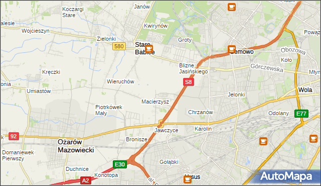 mapa Szeligi gmina Ożarów Mazowiecki, Szeligi gmina Ożarów Mazowiecki na mapie Targeo