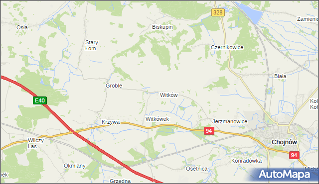 mapa Witków gmina Chojnów, Witków gmina Chojnów na mapie Targeo