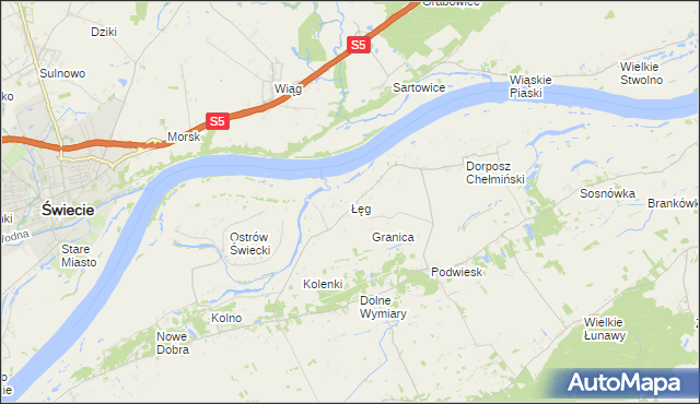 mapa Łęg gmina Chełmno, Łęg gmina Chełmno na mapie Targeo