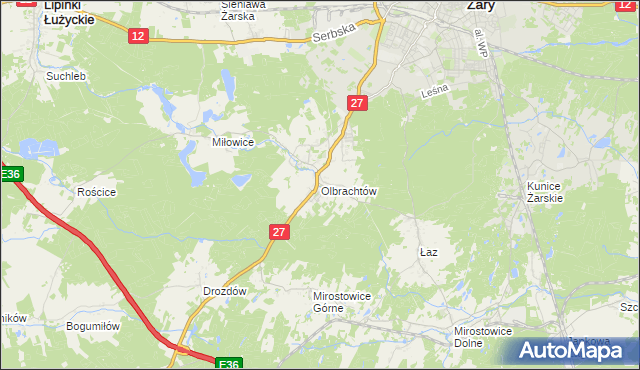 mapa Olbrachtów, Olbrachtów na mapie Targeo