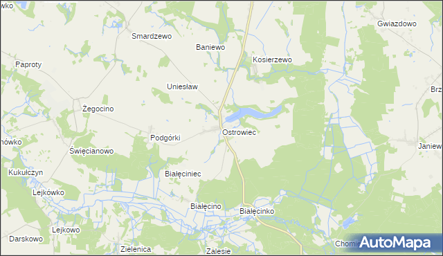 mapa Ostrowiec gmina Malechowo, Ostrowiec gmina Malechowo na mapie Targeo