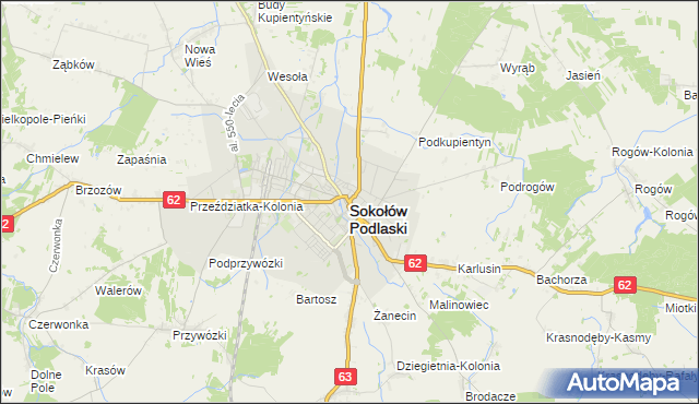 mapa Sokołów Podlaski, Sokołów Podlaski na mapie Targeo