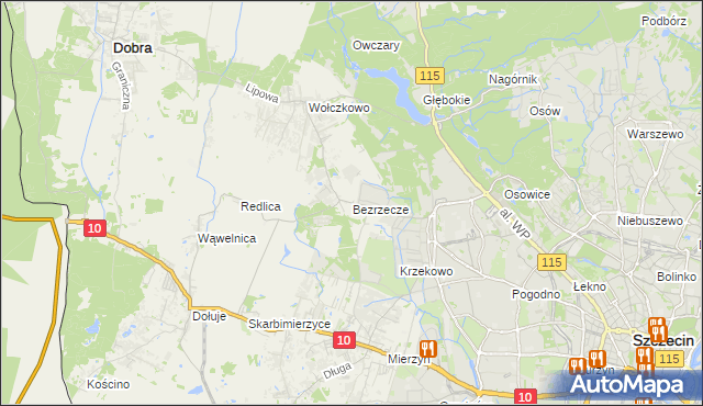 mapa Bezrzecze, Bezrzecze na mapie Targeo