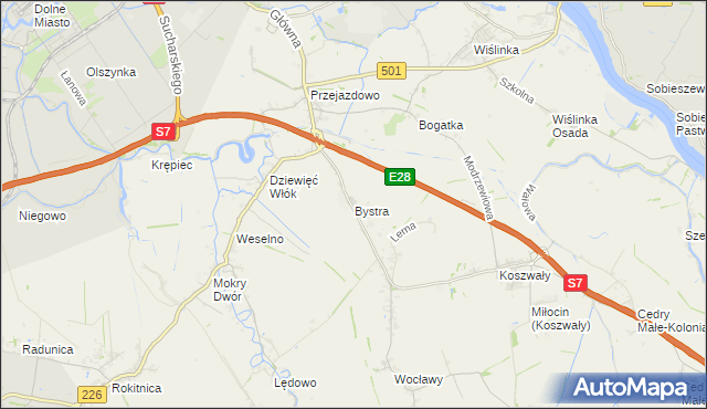 mapa Bystra gmina Pruszcz Gdański, Bystra gmina Pruszcz Gdański na mapie Targeo