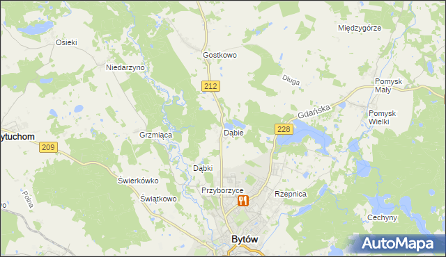 mapa Dąbie gmina Bytów, Dąbie gmina Bytów na mapie Targeo