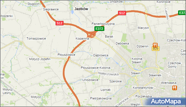 mapa Dąbrowica gmina Jastków, Dąbrowica gmina Jastków na mapie Targeo