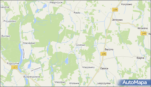 mapa Godowo gmina Maszewo, Godowo gmina Maszewo na mapie Targeo