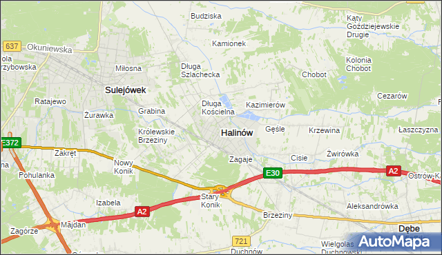 mapa Halinów powiat miński, Halinów powiat miński na mapie Targeo