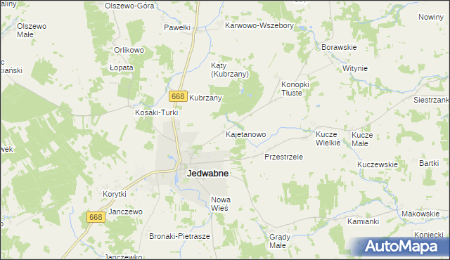 mapa Kajetanowo gmina Jedwabne, Kajetanowo gmina Jedwabne na mapie Targeo