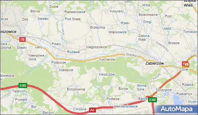 mapa Kochanów gmina Zabierzów, Kochanów gmina Zabierzów na mapie Targeo