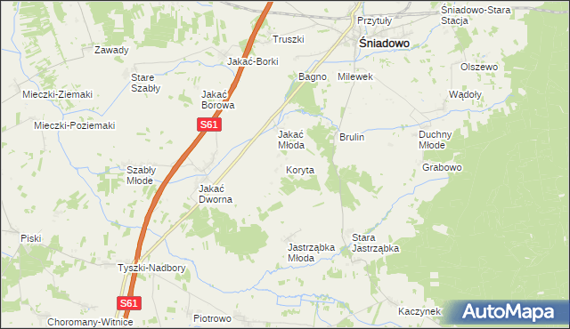 mapa Koryta gmina Śniadowo, Koryta gmina Śniadowo na mapie Targeo