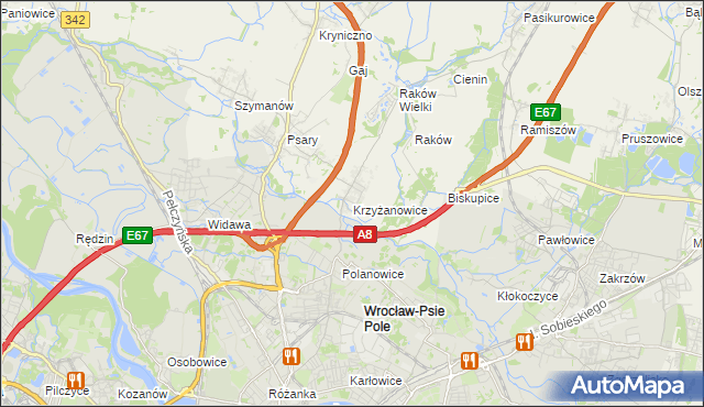 mapa Krzyżanowice gmina Wisznia Mała, Krzyżanowice gmina Wisznia Mała na mapie Targeo
