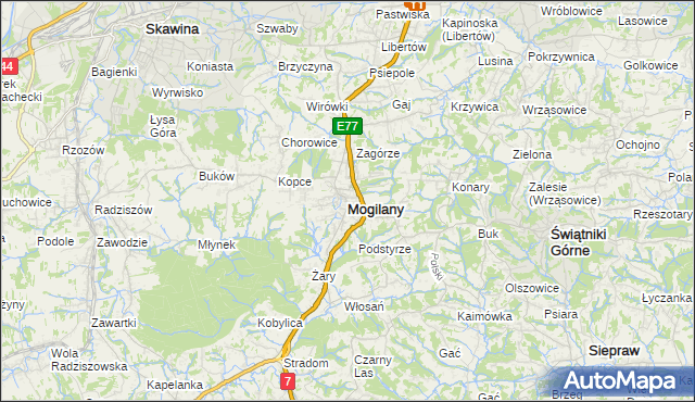 mapa Mogilany, Mogilany na mapie Targeo