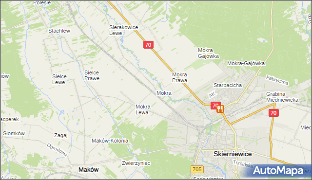 mapa Mokra gmina Skierniewice, Mokra gmina Skierniewice na mapie Targeo