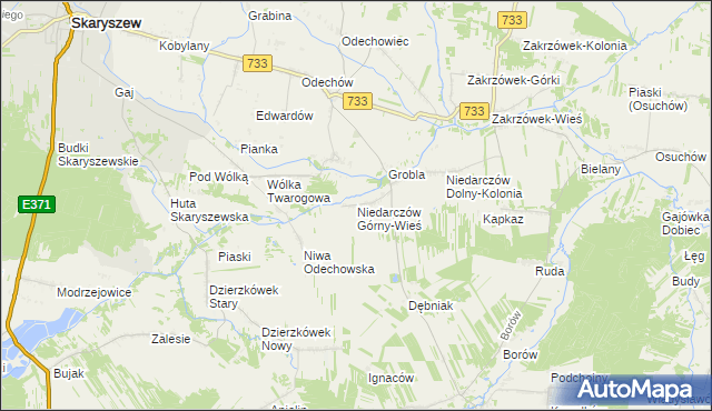 mapa Niedarczów Górny-Wieś, Niedarczów Górny-Wieś na mapie Targeo