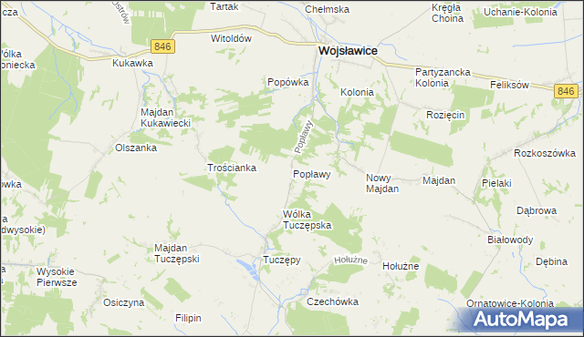 mapa Popławy gmina Wojsławice, Popławy gmina Wojsławice na mapie Targeo