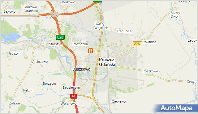 mapa Pruszcz Gdański, Pruszcz Gdański na mapie Targeo