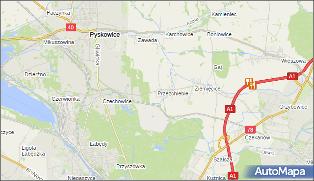 mapa Przezchlebie, Przezchlebie na mapie Targeo