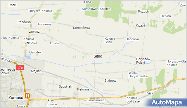 mapa Sitno powiat zamojski, Sitno powiat zamojski na mapie Targeo
