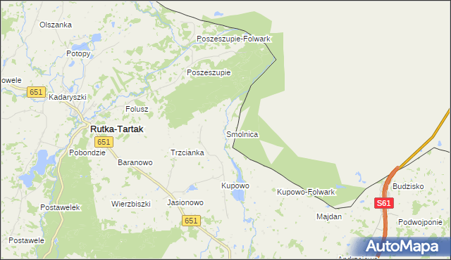 mapa Smolnica gmina Rutka-Tartak, Smolnica gmina Rutka-Tartak na mapie Targeo