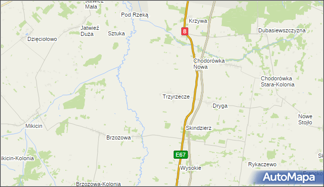 mapa Trzyrzecze, Trzyrzecze na mapie Targeo