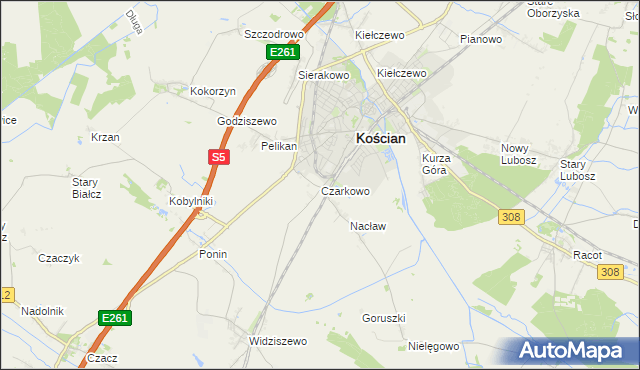 mapa Czarkowo gmina Kościan, Czarkowo gmina Kościan na mapie Targeo