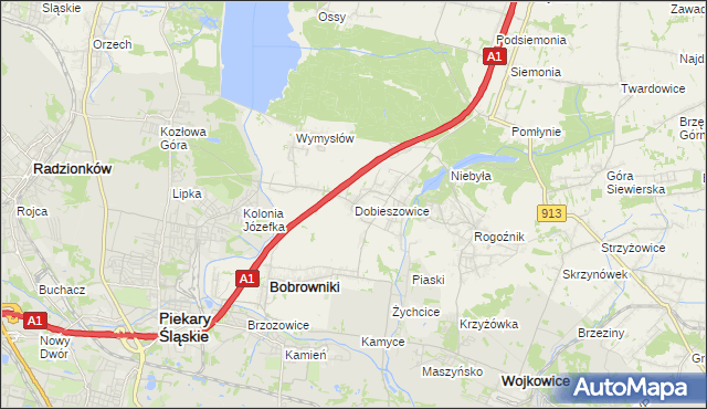 mapa Dobieszowice gmina Bobrowniki, Dobieszowice gmina Bobrowniki na mapie Targeo