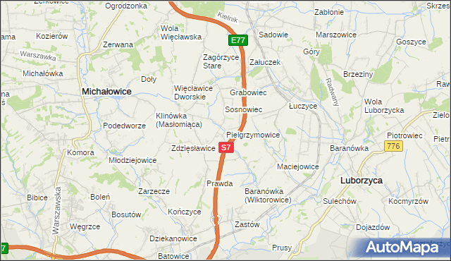 mapa Pielgrzymowice gmina Michałowice, Pielgrzymowice gmina Michałowice na mapie Targeo