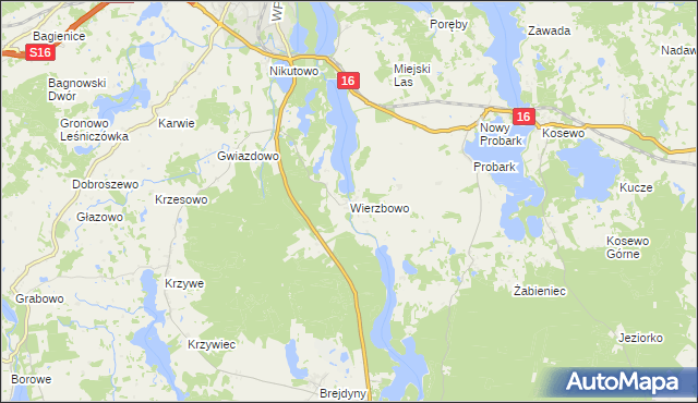 mapa Wierzbowo gmina Mrągowo, Wierzbowo gmina Mrągowo na mapie Targeo