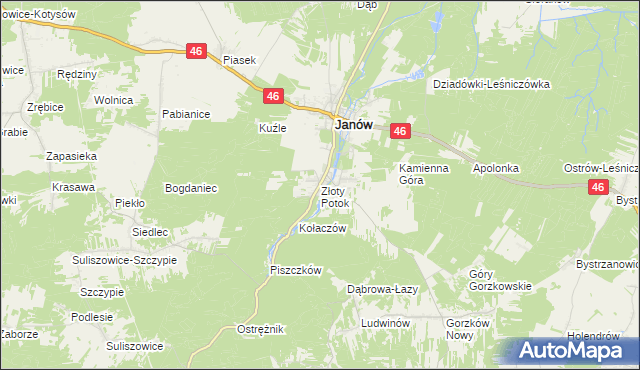 mapa Złoty Potok gmina Janów, Złoty Potok gmina Janów na mapie Targeo