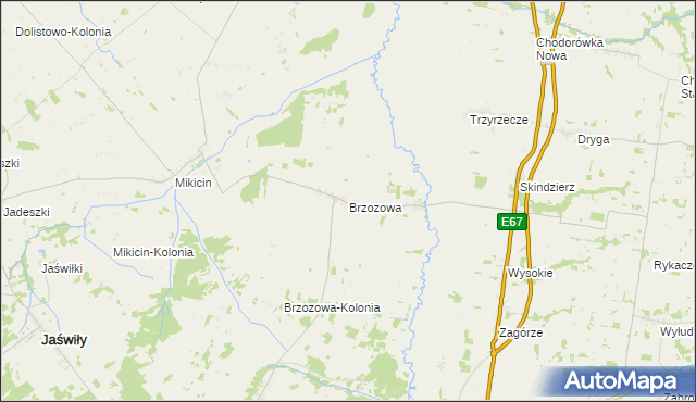 mapa Brzozowa gmina Jaświły, Brzozowa gmina Jaświły na mapie Targeo