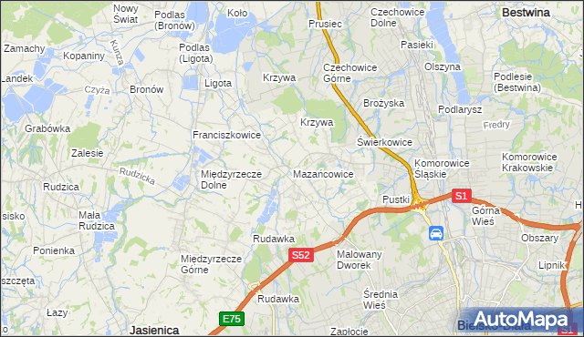 mapa Mazańcowice, Mazańcowice na mapie Targeo