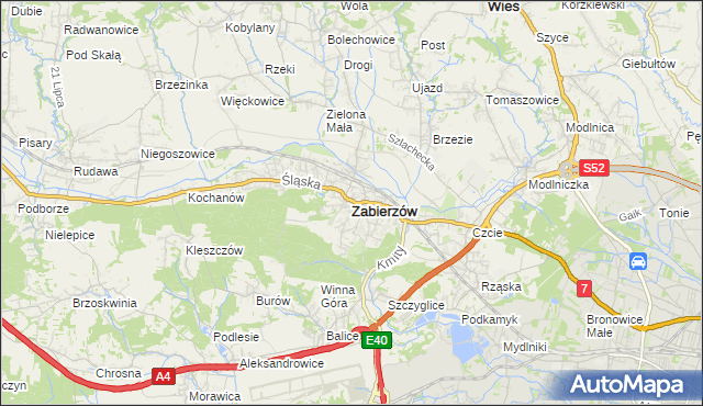 mapa Zabierzów powiat krakowski, Zabierzów powiat krakowski na mapie Targeo