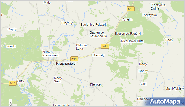 mapa Biernaty gmina Krasnosielc, Biernaty gmina Krasnosielc na mapie Targeo