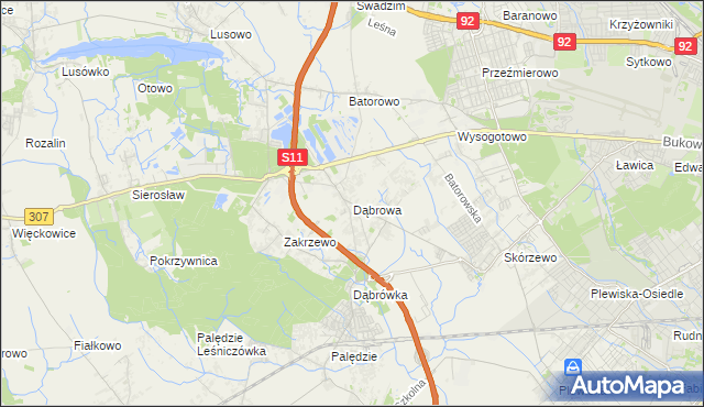 mapa Dąbrowa gmina Dopiewo, Dąbrowa gmina Dopiewo na mapie Targeo