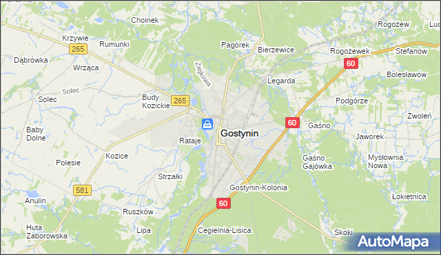 mapa Gostynin, Gostynin na mapie Targeo