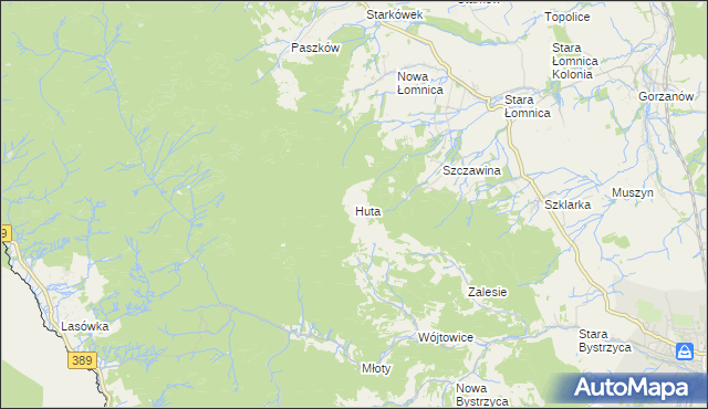 mapa Huta gmina Bystrzyca Kłodzka, Huta gmina Bystrzyca Kłodzka na mapie Targeo