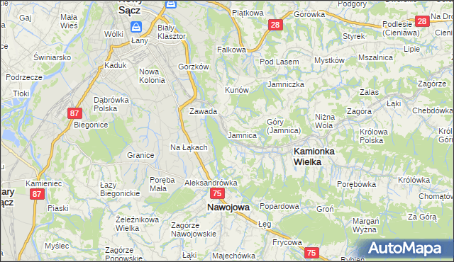 mapa Jamnica gmina Kamionka Wielka, Jamnica gmina Kamionka Wielka na mapie Targeo