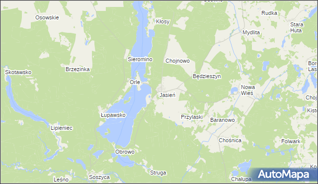 mapa Jasień gmina Czarna Dąbrówka, Jasień gmina Czarna Dąbrówka na mapie Targeo