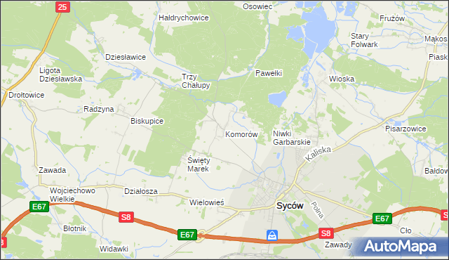 mapa Komorów gmina Syców, Komorów gmina Syców na mapie Targeo
