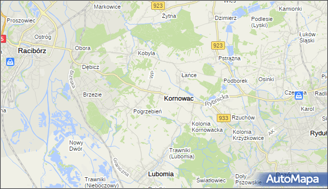 mapa Kornowac, Kornowac na mapie Targeo