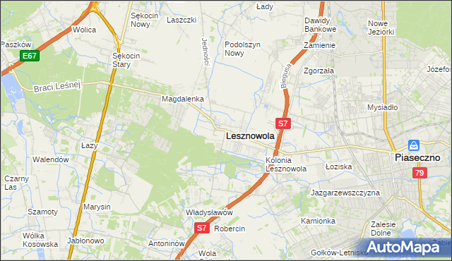 mapa Lesznowola powiat piaseczyński, Lesznowola powiat piaseczyński na mapie Targeo