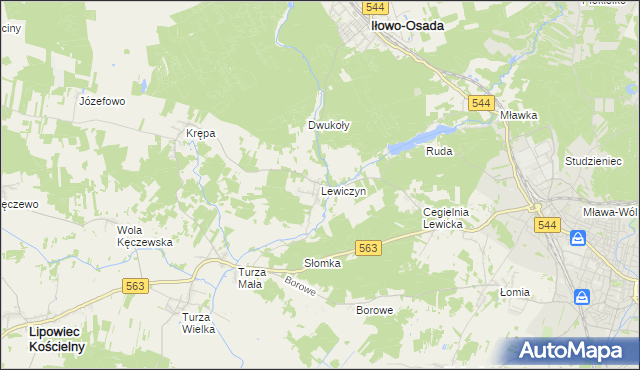 mapa Lewiczyn gmina Lipowiec Kościelny, Lewiczyn gmina Lipowiec Kościelny na mapie Targeo