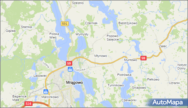 mapa Młynowo gmina Mrągowo, Młynowo gmina Mrągowo na mapie Targeo