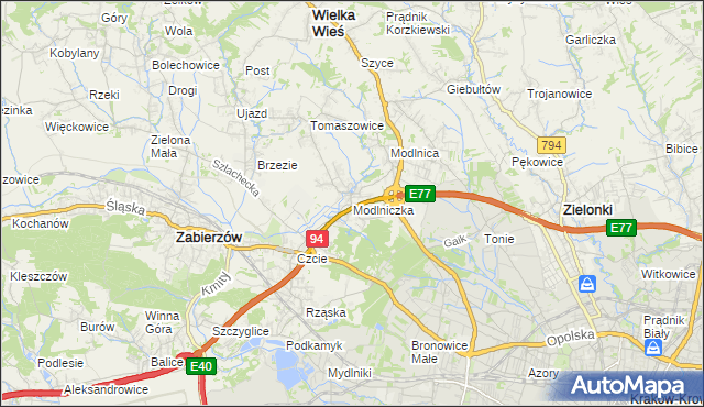 mapa Modlniczka, Modlniczka na mapie Targeo