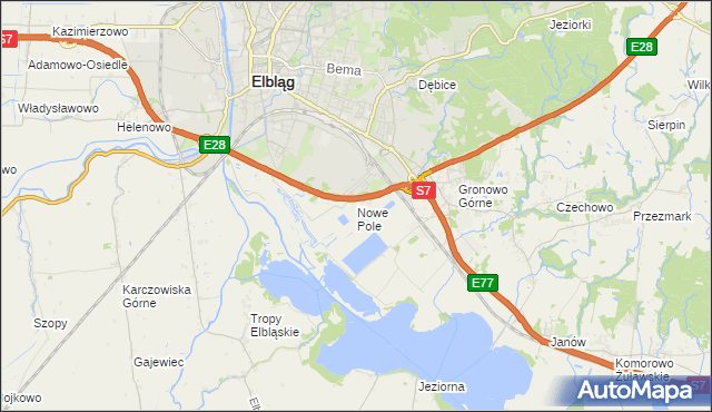 mapa Nowe Pole gmina Elbląg, Nowe Pole gmina Elbląg na mapie Targeo