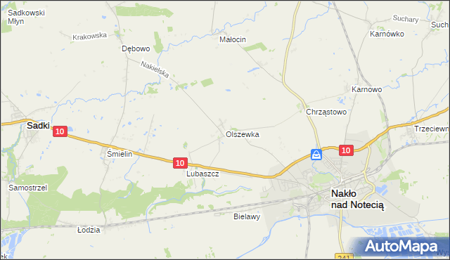 mapa Olszewka gmina Nakło nad Notecią, Olszewka gmina Nakło nad Notecią na mapie Targeo